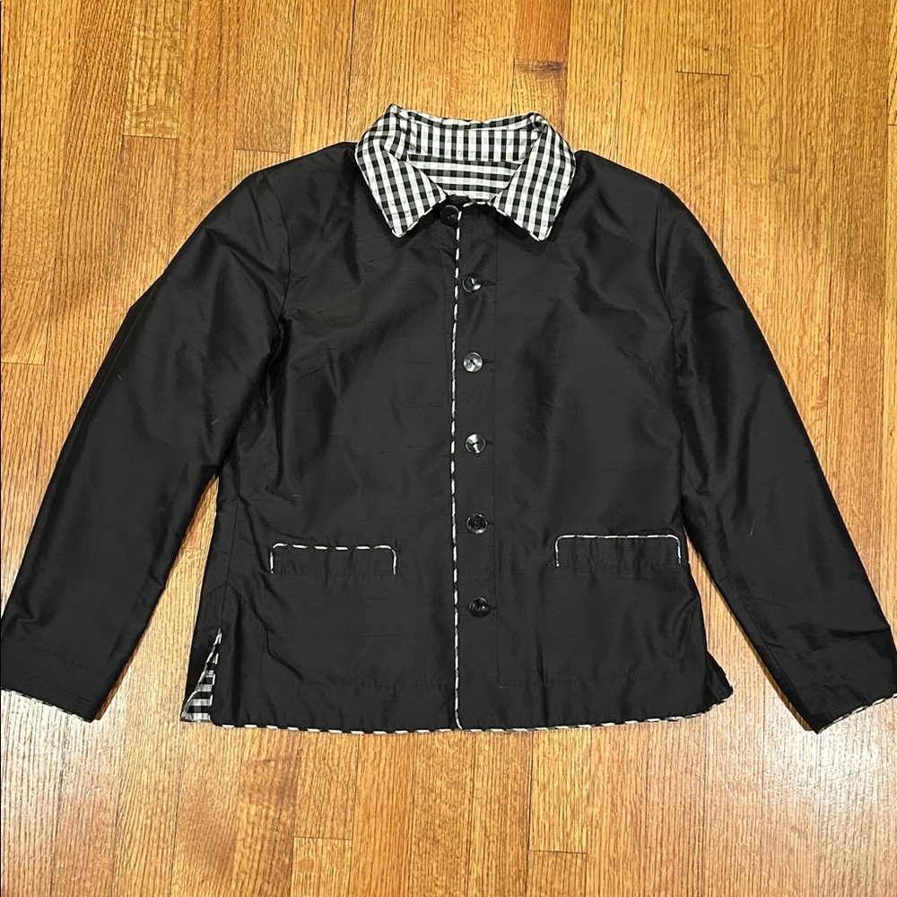 Harris Wallace Black Silk Reversible Jacket Size 8P - Picture 11 of 16